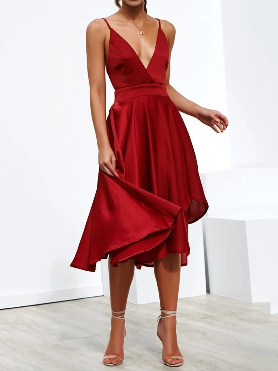 Sexy Backless V-Neck Sling Midi Dress