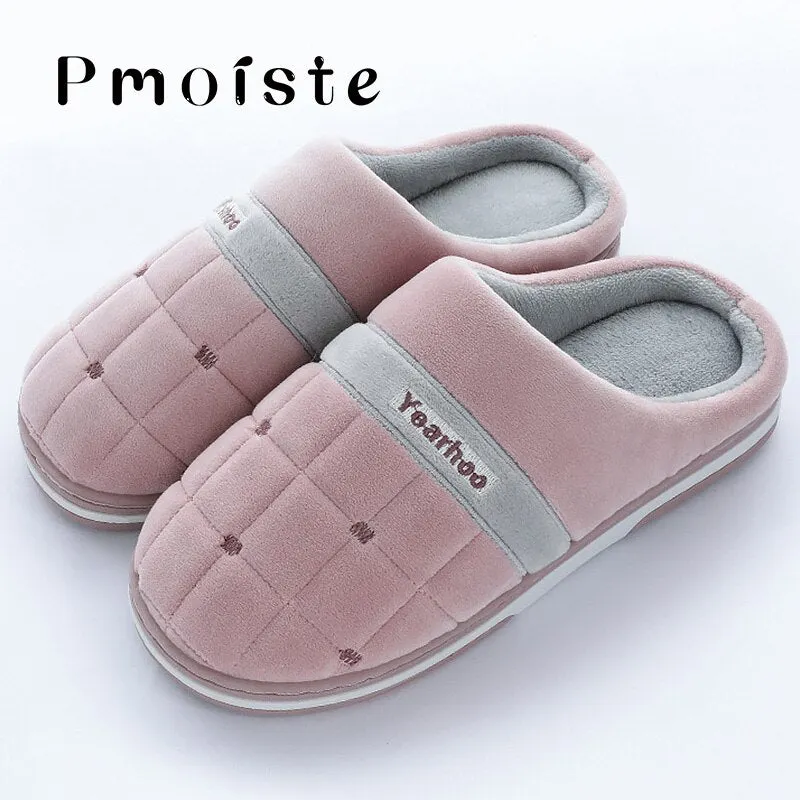 Fashion Gingham Slippers Women Large Size 43-47 Suede Soft Winter Slippers for home TPR Mixed Colors Men Indoor Shoes