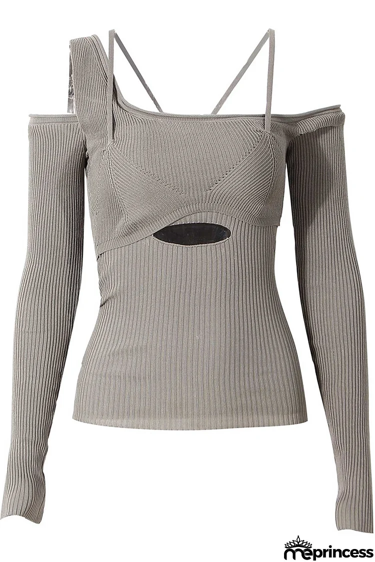 One Shoulder Irregular Cut-out Knitted Tops