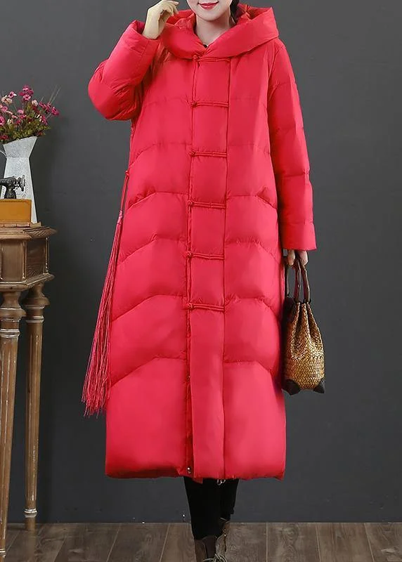 2021 red down jacket woman plus size down jacket hooded zippered fine overcoat