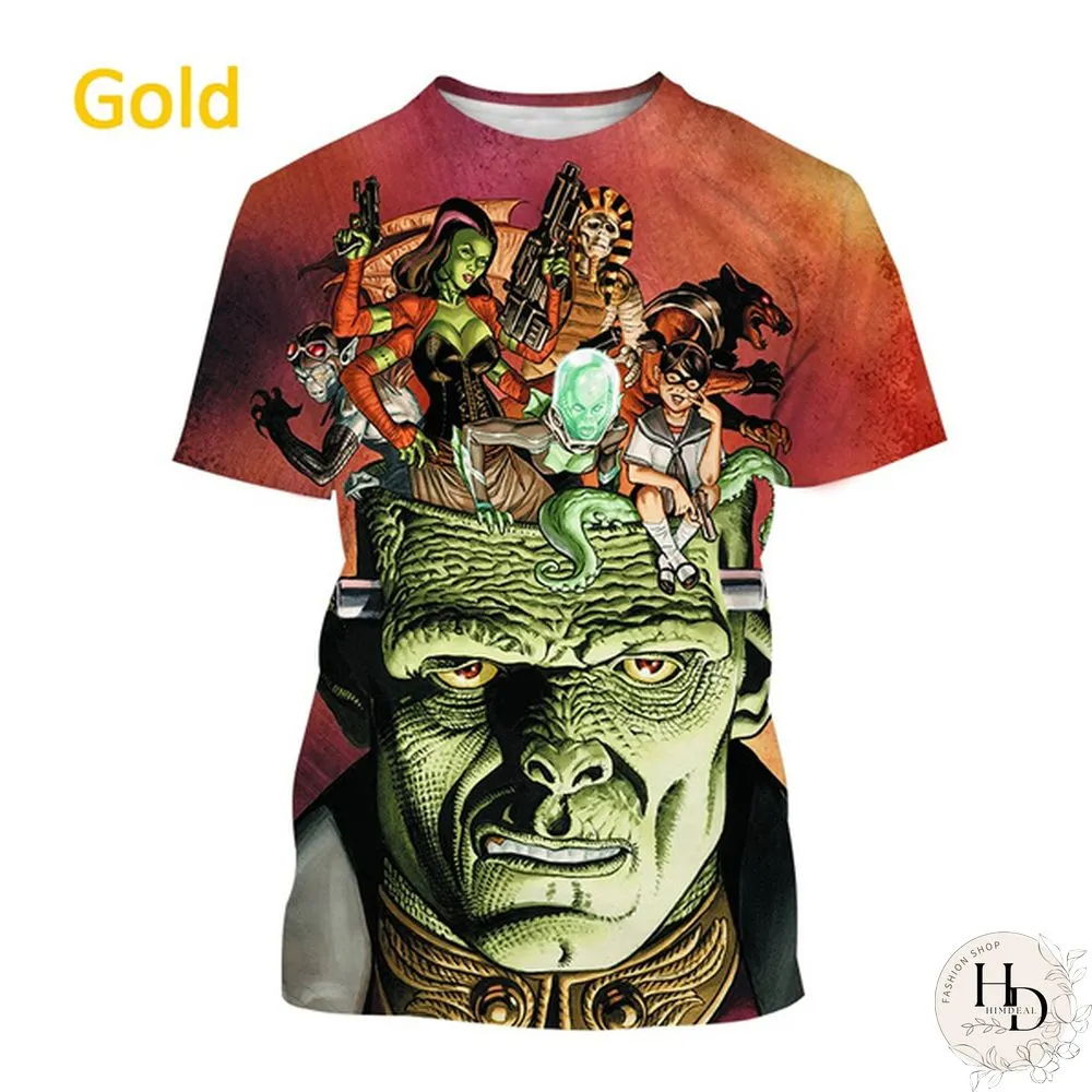 Frankenstein Short-Sleeved Shirt Mens Casual Fashion Horror Movie Harajuku Streetwear Top