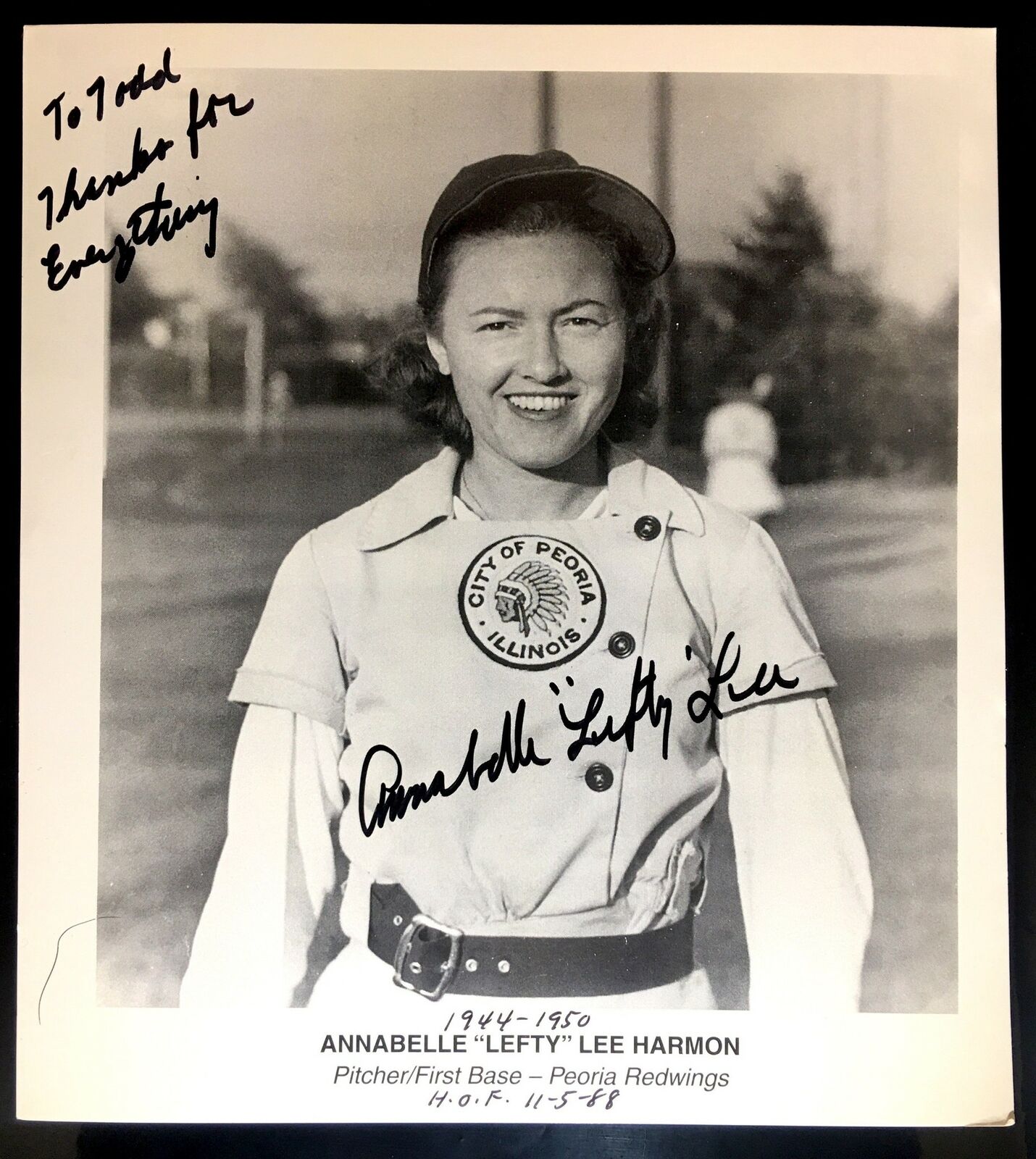 Annabelle Lee Harmon Signed 8x9 Photo Poster painting AAGPBL Peoria Redwings Autograph Auto
