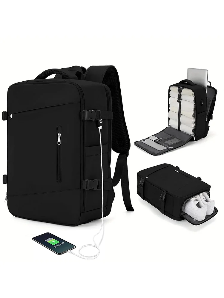 Large Travel Backpack for Adults Carry on Laptop Backpack Flight Approved Waterproof College Bag with USB Charging Port & Shoe Pouch Casual Daypack for Women Men for Weekender Business
