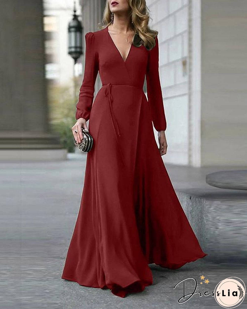 V-Neck Solid Color Maxi Dress