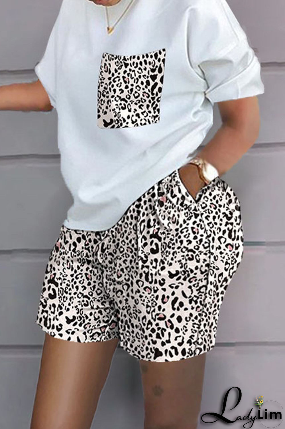 White Yellow Casual Print Patchwork O Neck Short Sleeve Two Pieces