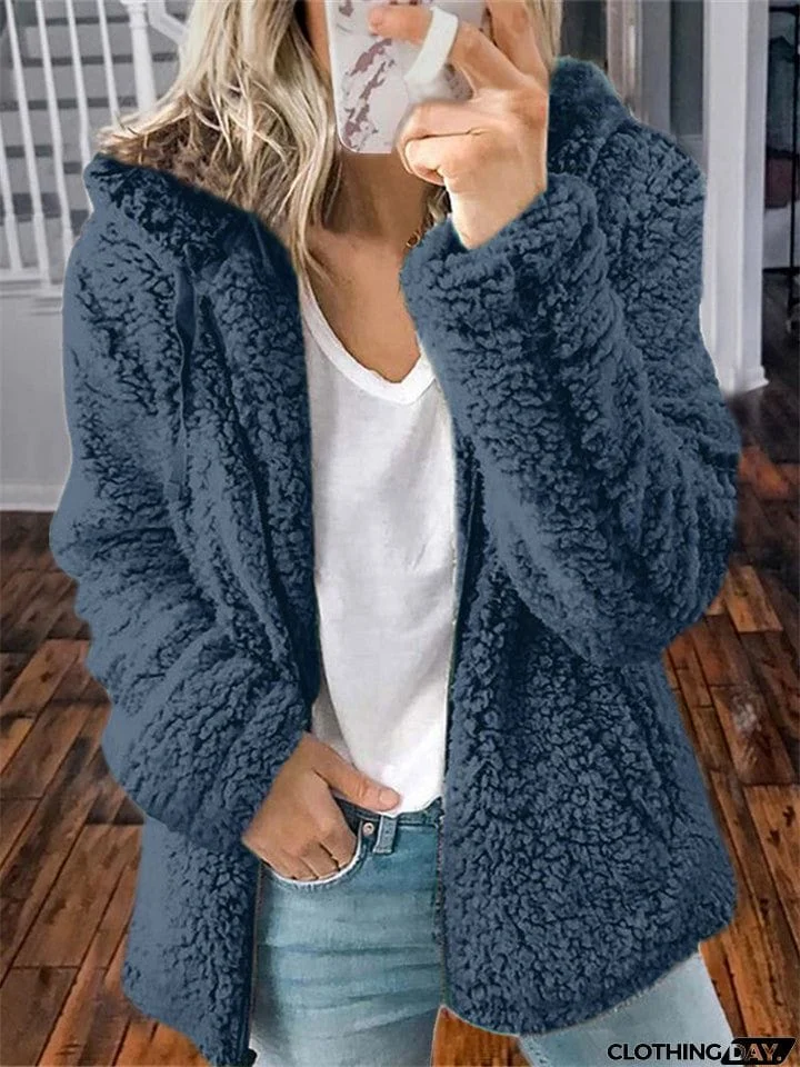 Women's Full Zip Up Cozy Plush Hooded Coat