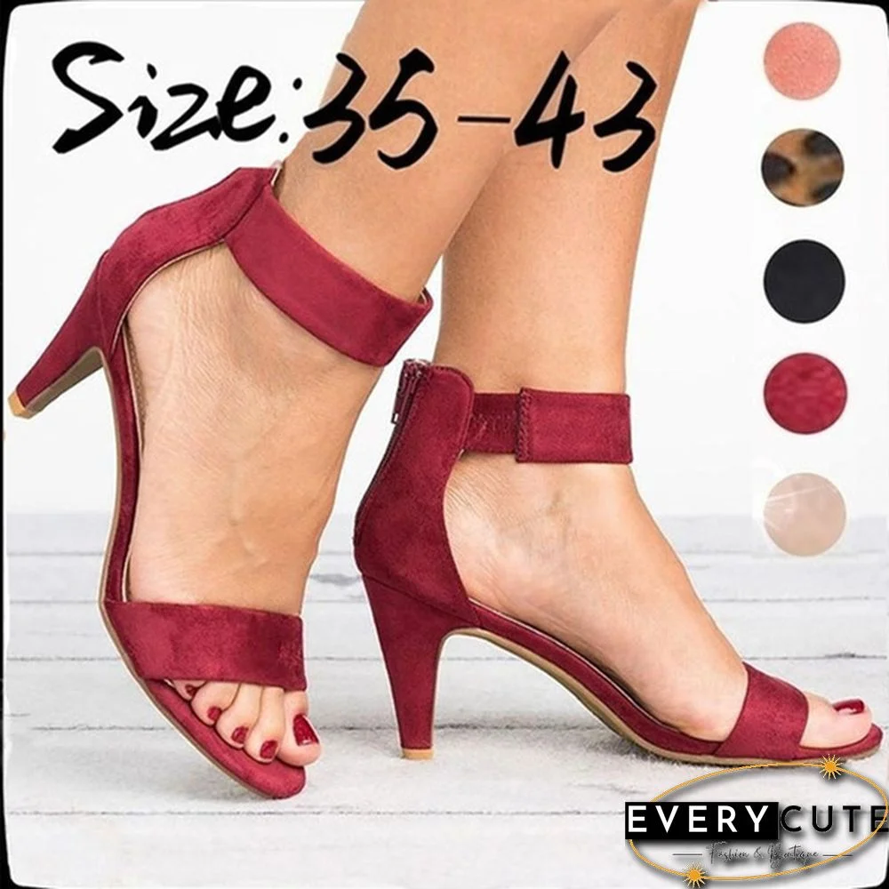 New Women's Casual High Heel Sandals Open Toe Shoes Ankle Strap Stiletto Heel Sandals Plus Size 34-43