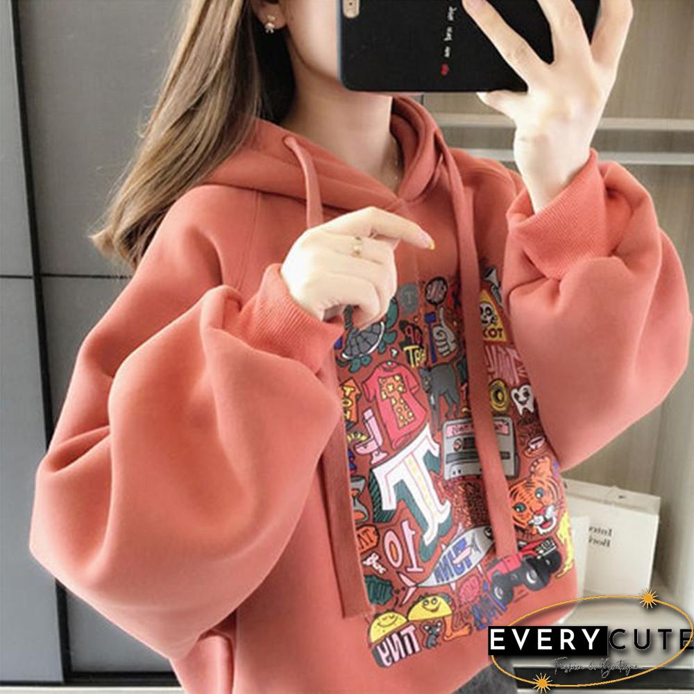 Fashion Women Hoodie Sweatshirt Korean Style Loose Veste Woman Streetwear Cartoon Print Jacket Hoody Coats Hoodies Femmes