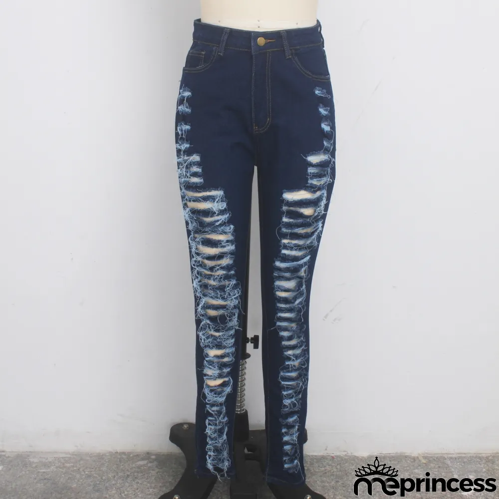 Sexy High Waist Ripped Damaged Jeans