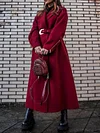 Fashion Solid Color Belted Lapel Collar Long Sleeves Coat