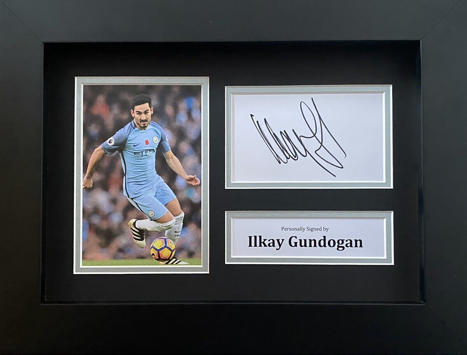 Ilkay Gundogan Hand Signed White Card In A4 Manchester City Frame Display