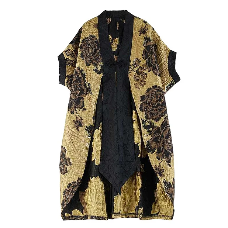 Ethnic Style Floral Jacquard Bat Sleeve Outerwear