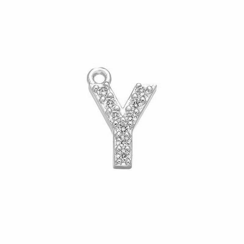 1 Piece 925 Sterling Silver Zircon 22K Gold Plated Rhodium Plated Letter Pendant Charms