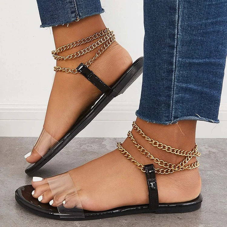 Open Toe Chain Strappy Shoes Ankle Strap Sandals