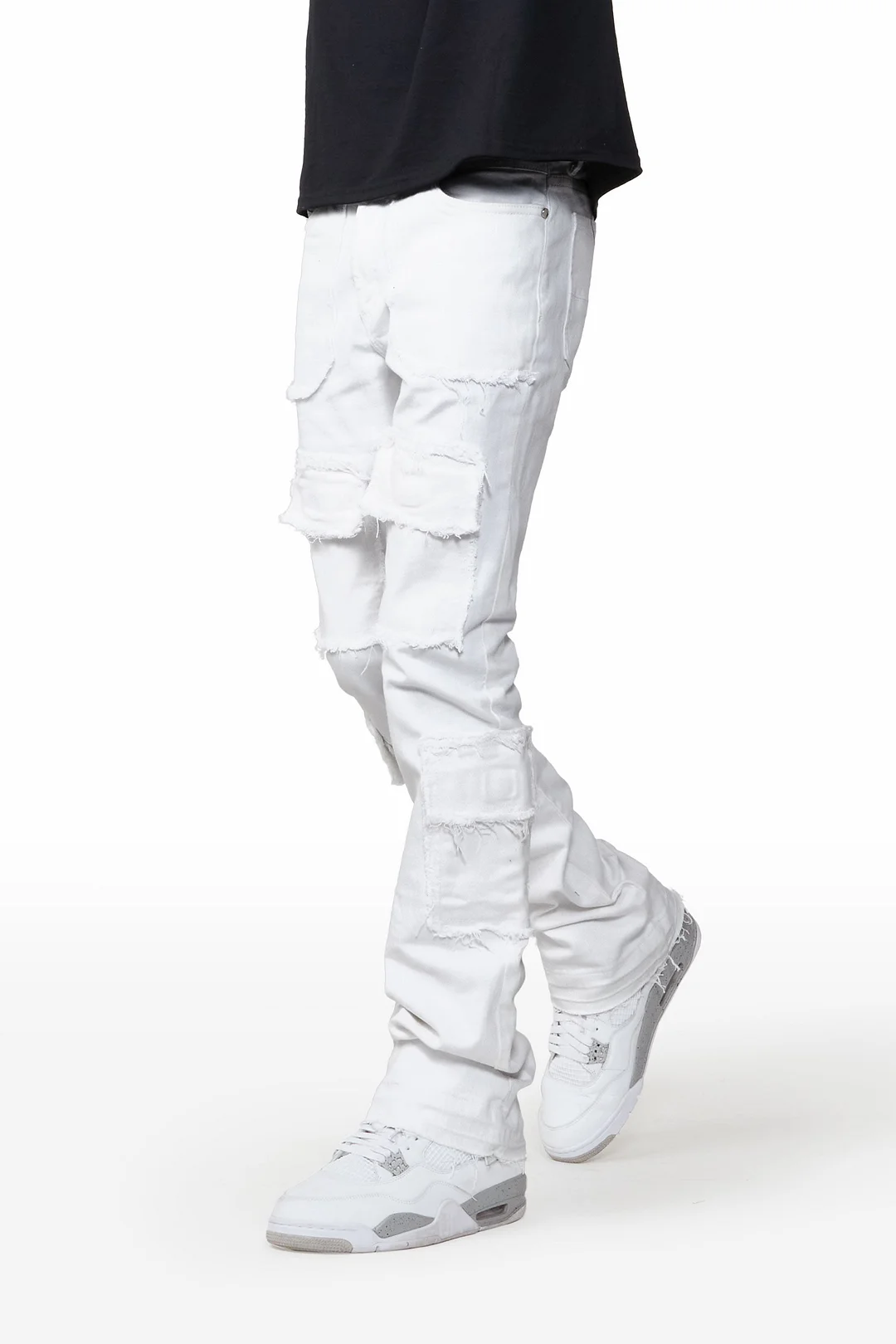 Tyrell White Stacked Flare Cargo Jean