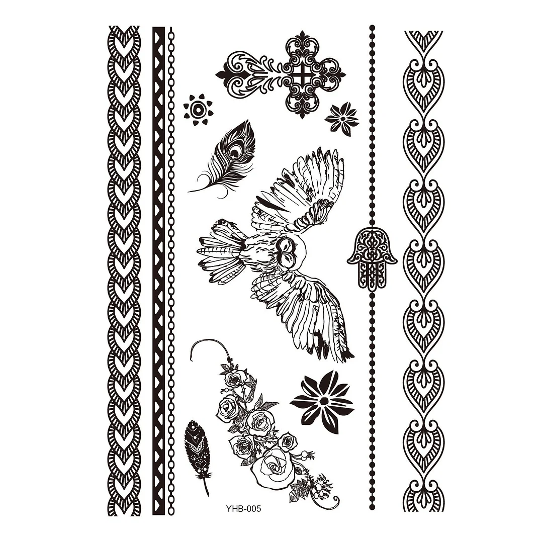 Stockings Tattoo Legs Black Henna Lace Bracelet Temporary Tatoo Sticker Mehndi Stickers for Hand Finger Leg Thigh Body Art Decal