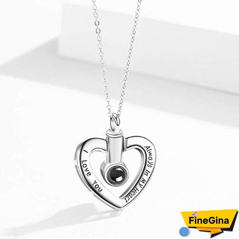 Projection 100 Languages I Love You Pendant Titanium Steel Funeral Cremation Pendant Keepsake Heart Urn Necklace For Ashes Memorial Jewelry Mementos With Funnel Kit