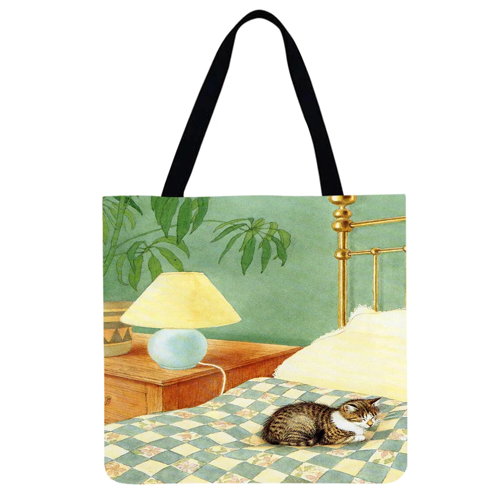 Linen Tote Bag-Cat   (40*40cm) T