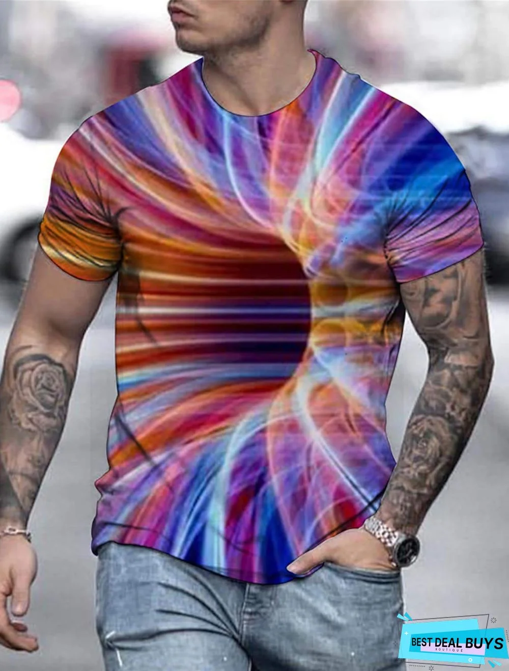 Men's Tee T-Shirt 3D Print Graphic Optical Illusion Print Short Sleeve Daily Tops Basic Exaggerated Round Neck