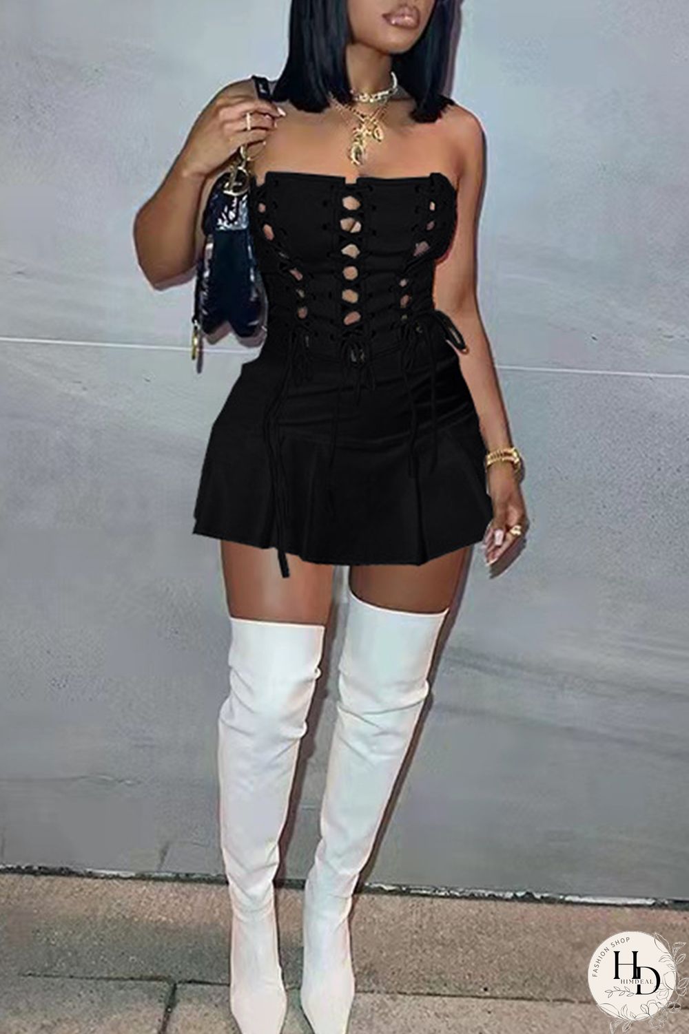 White Fashion Sexy Solid Backless Strap Design Strapless Sleeveless Dress Dresses