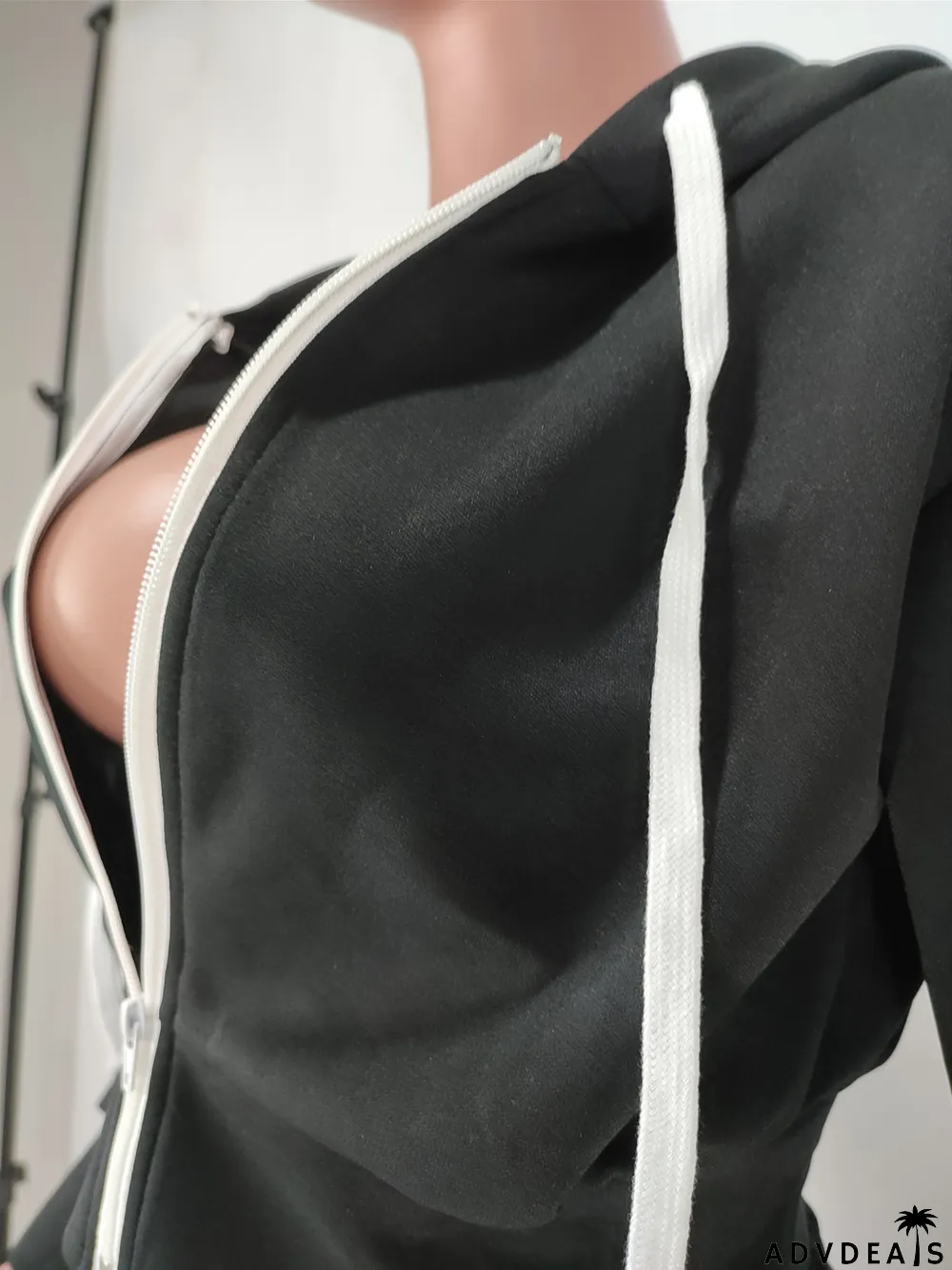 Solid Zipper Long Sleeve Two Piece Pants Set