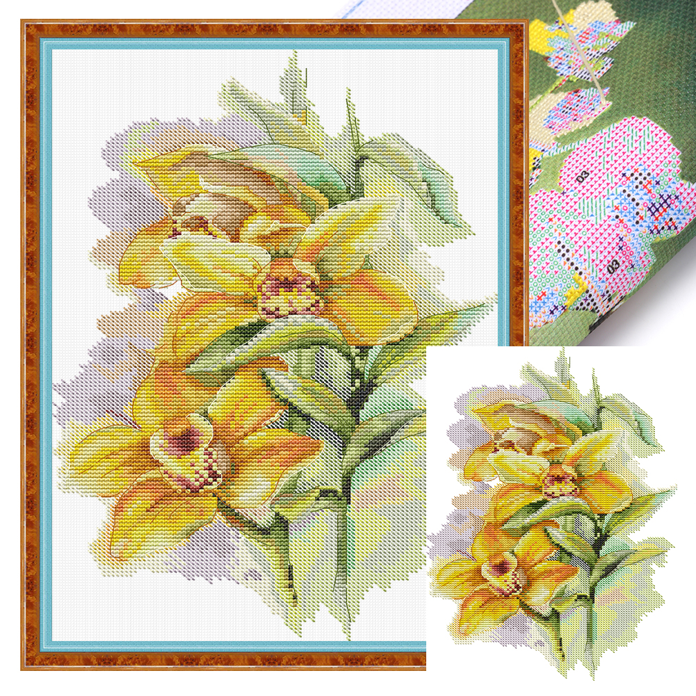 Yellow Lily Partial 14CT Pre-stamped Canvas(25*36cm) Cross Stitch