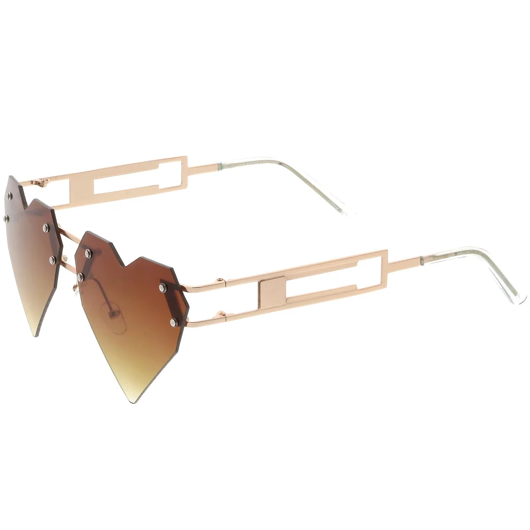 Oversize Laser Cut Heart glasses With Metal Arms Rivet Tinted Lens 60mm