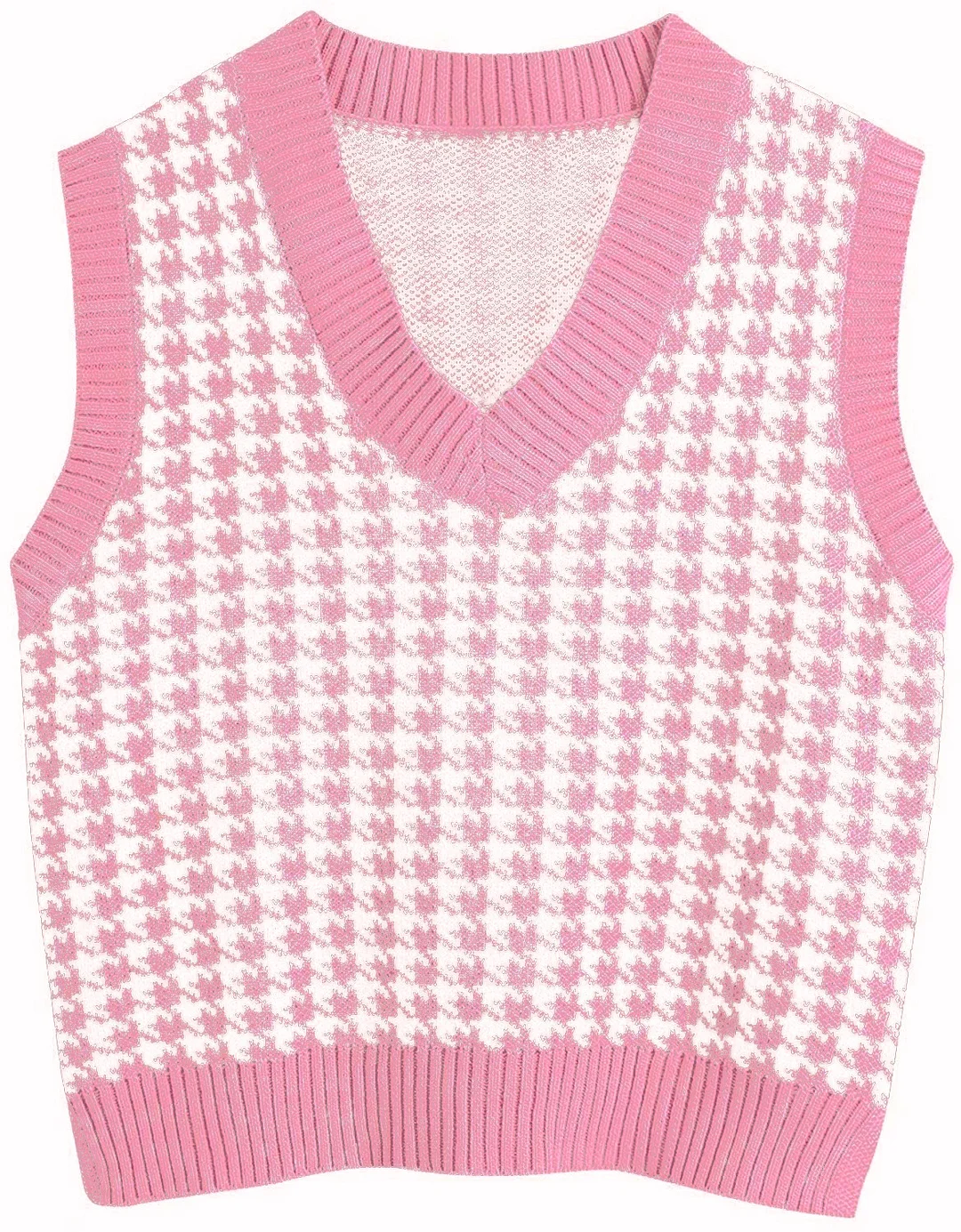 Wongn Wongn And Winter New Women's Thousand Bird Case Knitting Vest V Neck Sleeveless Sweater