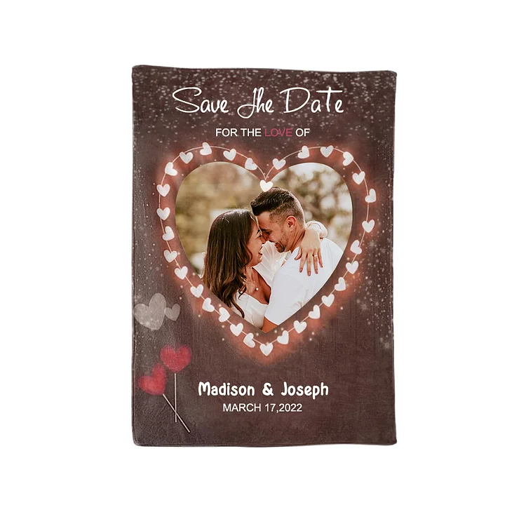 Personalized Couple Blanket Engrave Photo Sweet Gift "Save the love date"