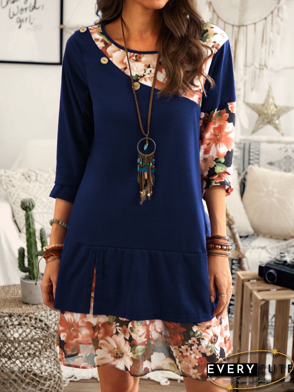 Long Sleeve Round Neck Simple Knitting Dress