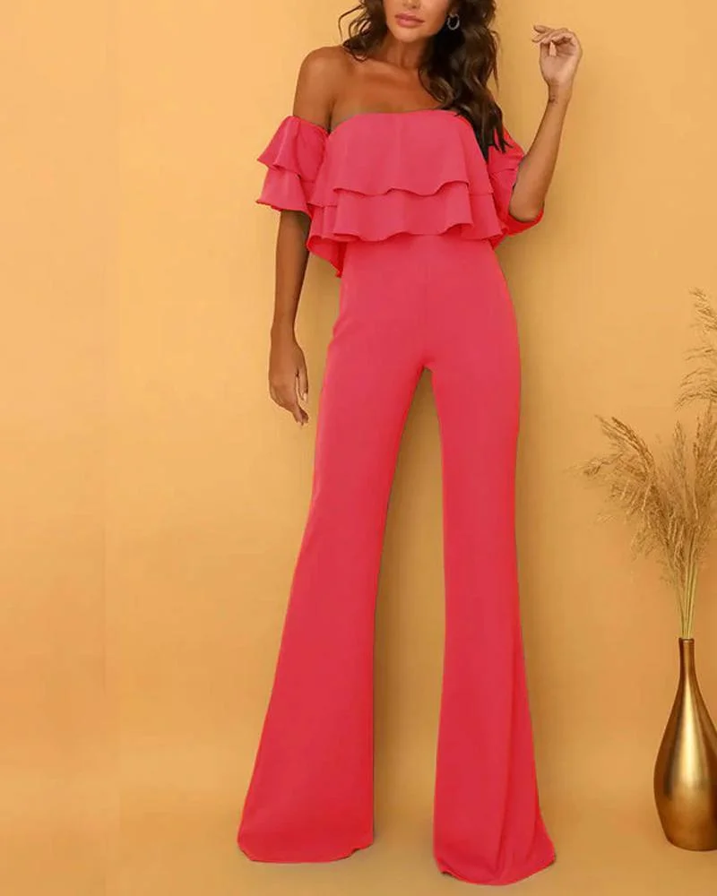 Rowangirl Boat Neck Ruffled Solid Jumpsuit