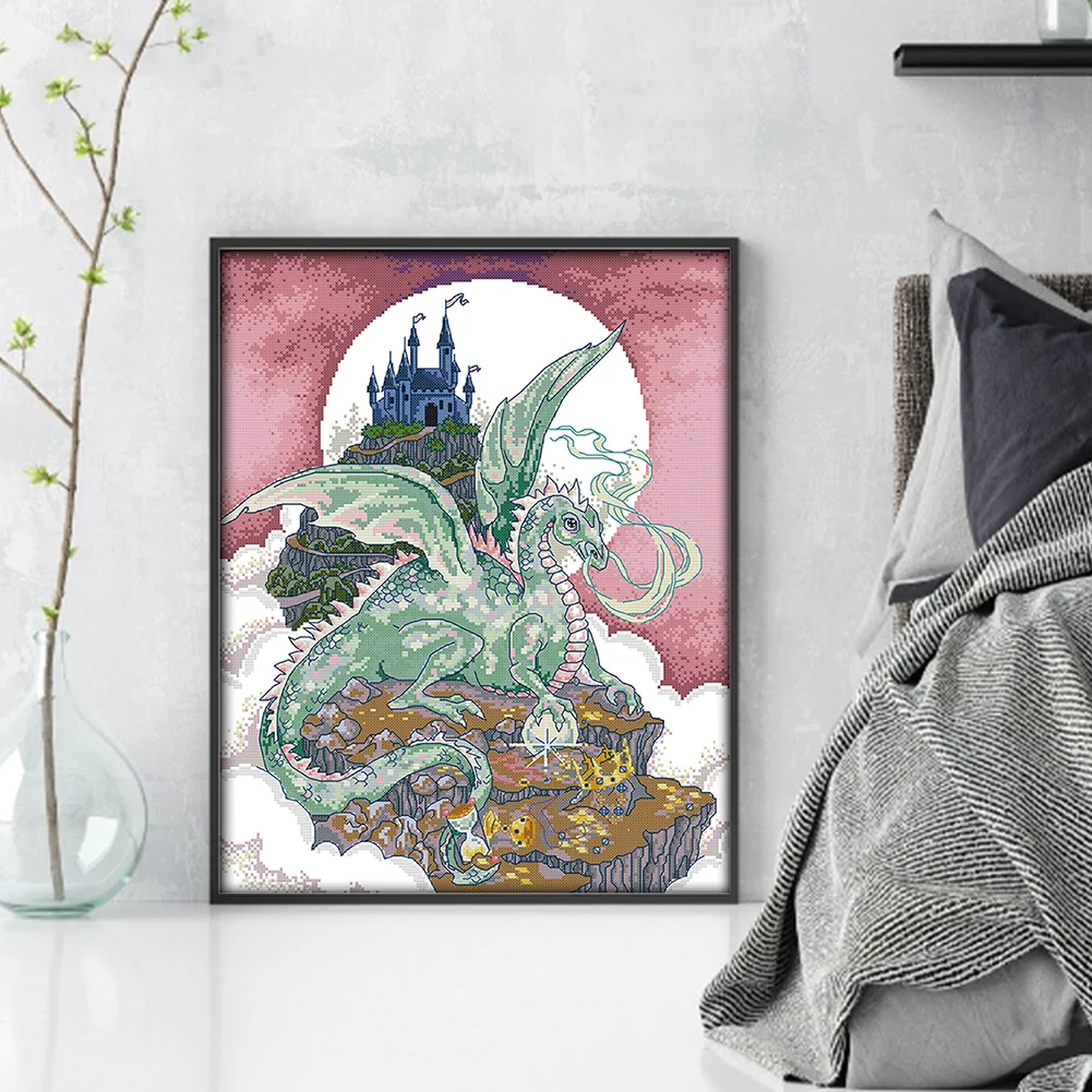 DIY Stamped Cross Stitch 14CT Partial Embroidery 40*49cm - Castle Guardian