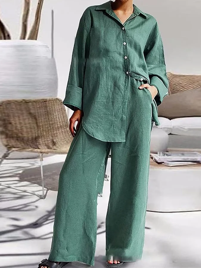 Women's Casual Cotton And Linen Two-piece Suit