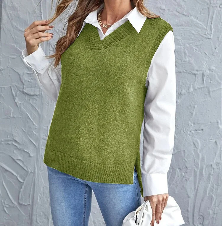 Wongn Wongn And Autumn New Style Irregular Knitting Vest Fashion Casual Women's Wear V-Neck Sweater Women