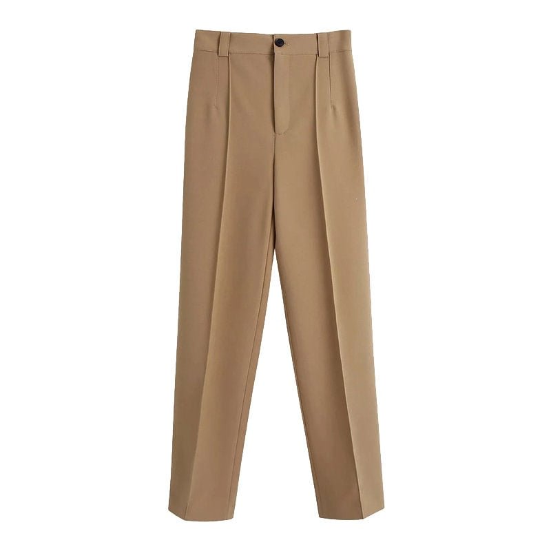 TRAF Women Fashion With Seam Detail Straight Pants Vintage High Waist Zipper Fly Office Wear Female Trousers Mujer