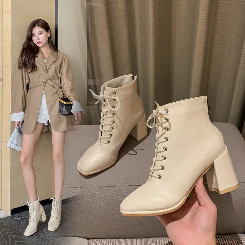 Women Short Boots Thick Heel Fringed Boots
