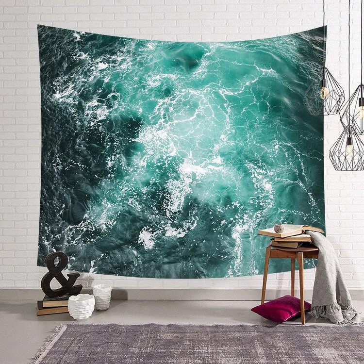 Blue Ocean Waves Sea Sunset Wall Hanging for Bathroom Room Decoration Tapestry