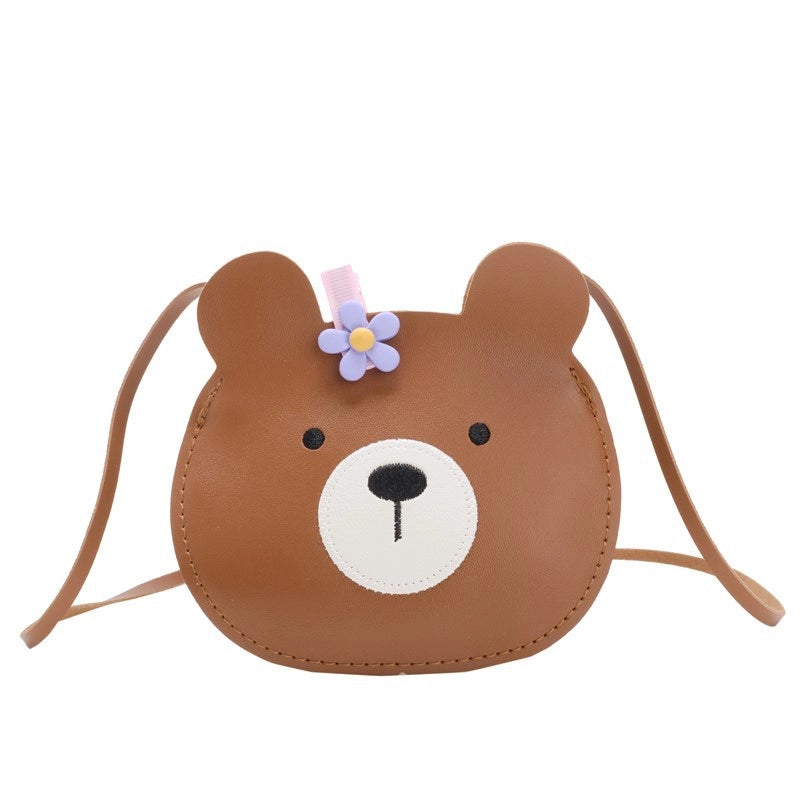 Kid’S Small Pu Leather Little Bear Cute Round Zipper Crossbody Bag