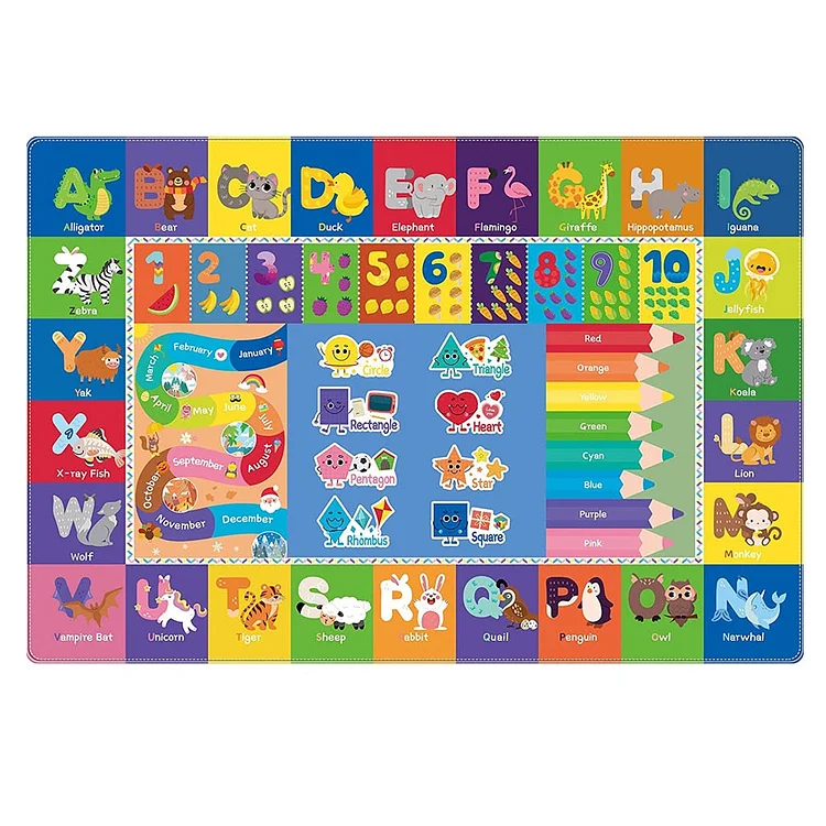 Educational ABC Numbers Animals Carpet for Living Room Home Decoration Children Play Large Area Rugs for Room Classroom Decor