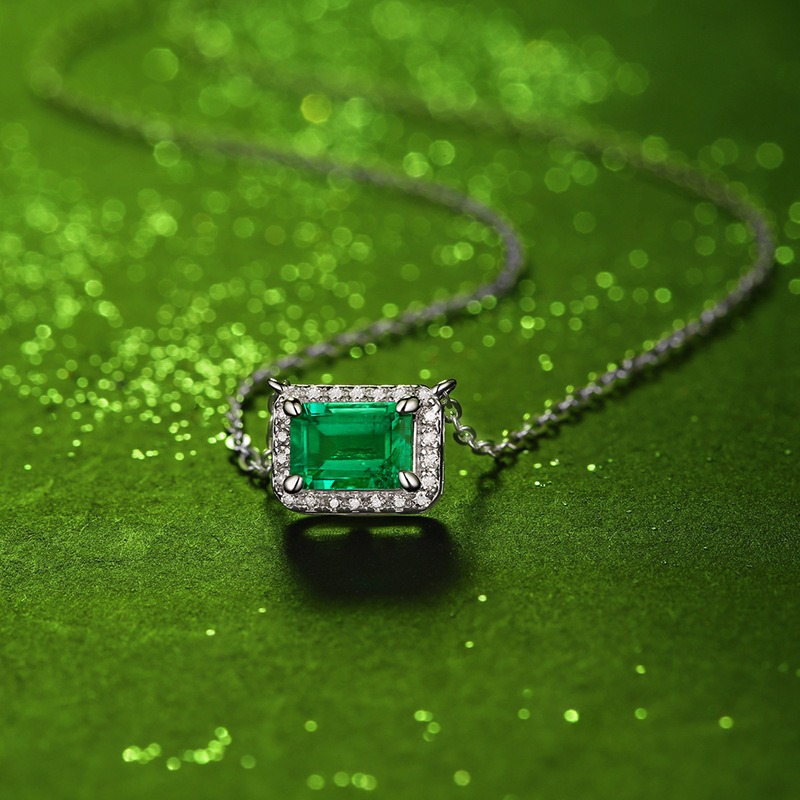  Lab Grown Emerald Necklace S925 Silver Emerald Cut  for Women Fine Jewelry 