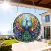 (18.5cm)DIY Acrylic Jigsaw Puzzle Window Hanging with Hanging Chain DIY Stained Glass Decoration Round Window Puzzle Decor for DIY Craft Project (Peacock)