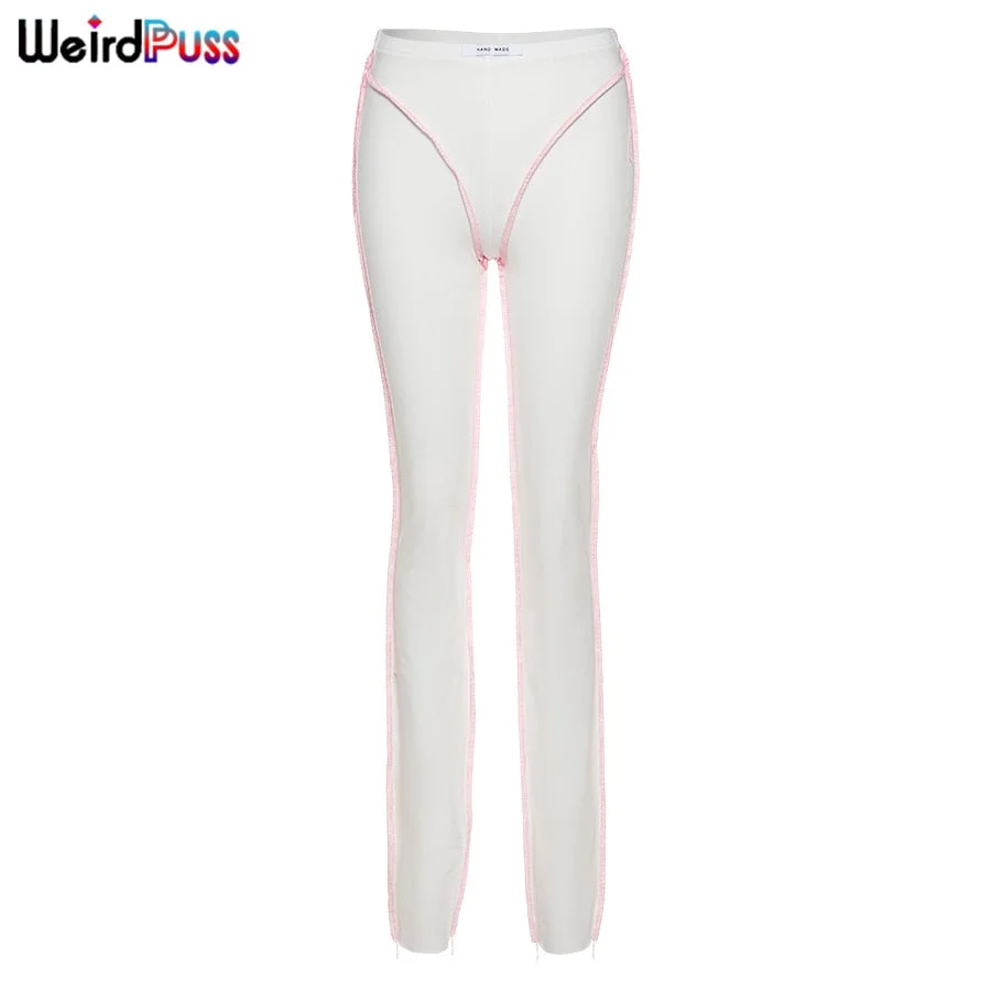 Weird Puss Striped Patchwork Pencil Pants Women Skinny Elastic High Autumn Leggings Trousers Streetwear Casual Wild Sweatpants