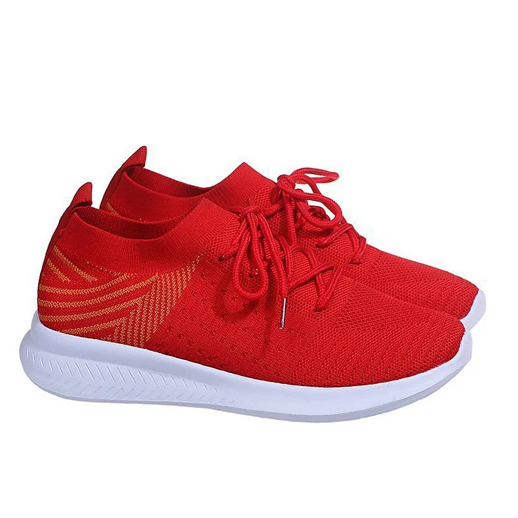 Women's Knit Shoes Flat Heel Round Toe Running Sneakers  Stunahome.com