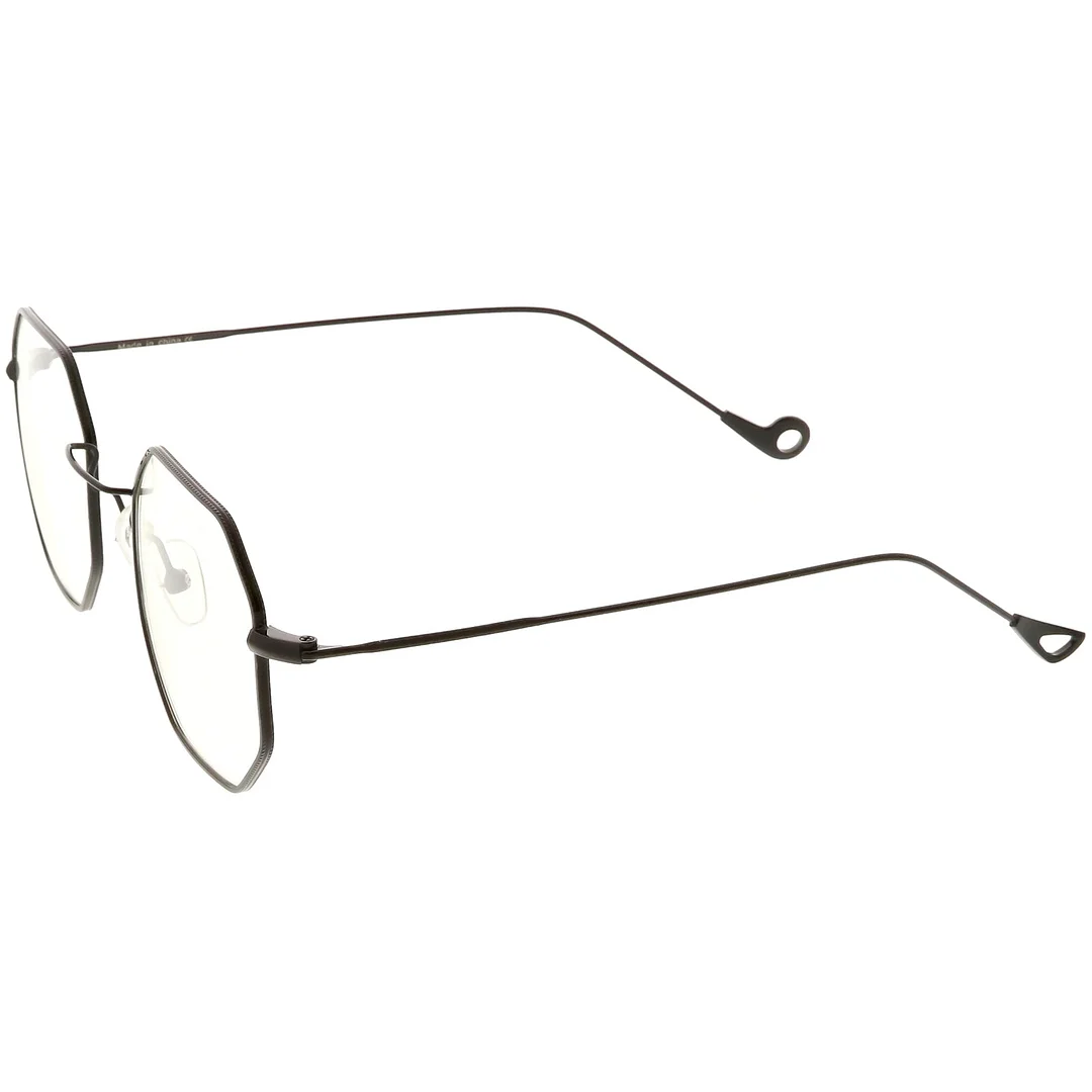 Premium Geometric Octagon Eyeglasses Ultra Slim Metal Clear Flat Lens 49mm