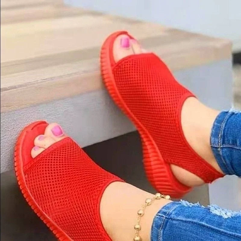 Summer Women Shoes 2021 Mesh Fish Platform Shoes Women's Closed Toe Wedge Sandals Ladies Light Casual Sandals Zapatillas Muje