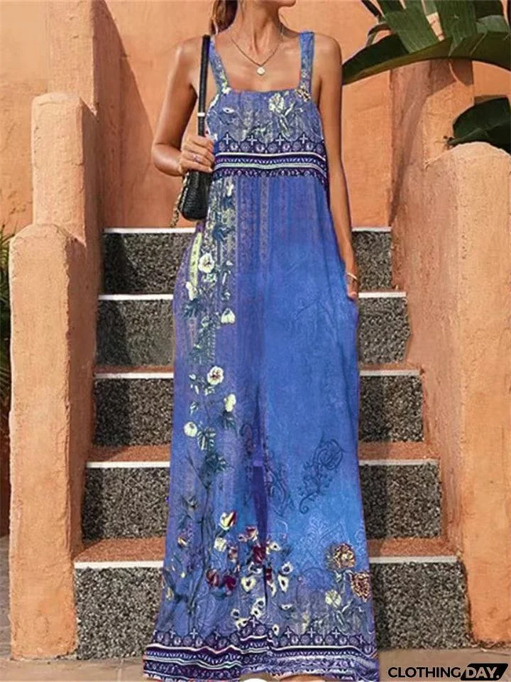 Ethnic Style Floral Printed Female Vintage Jumpsuits