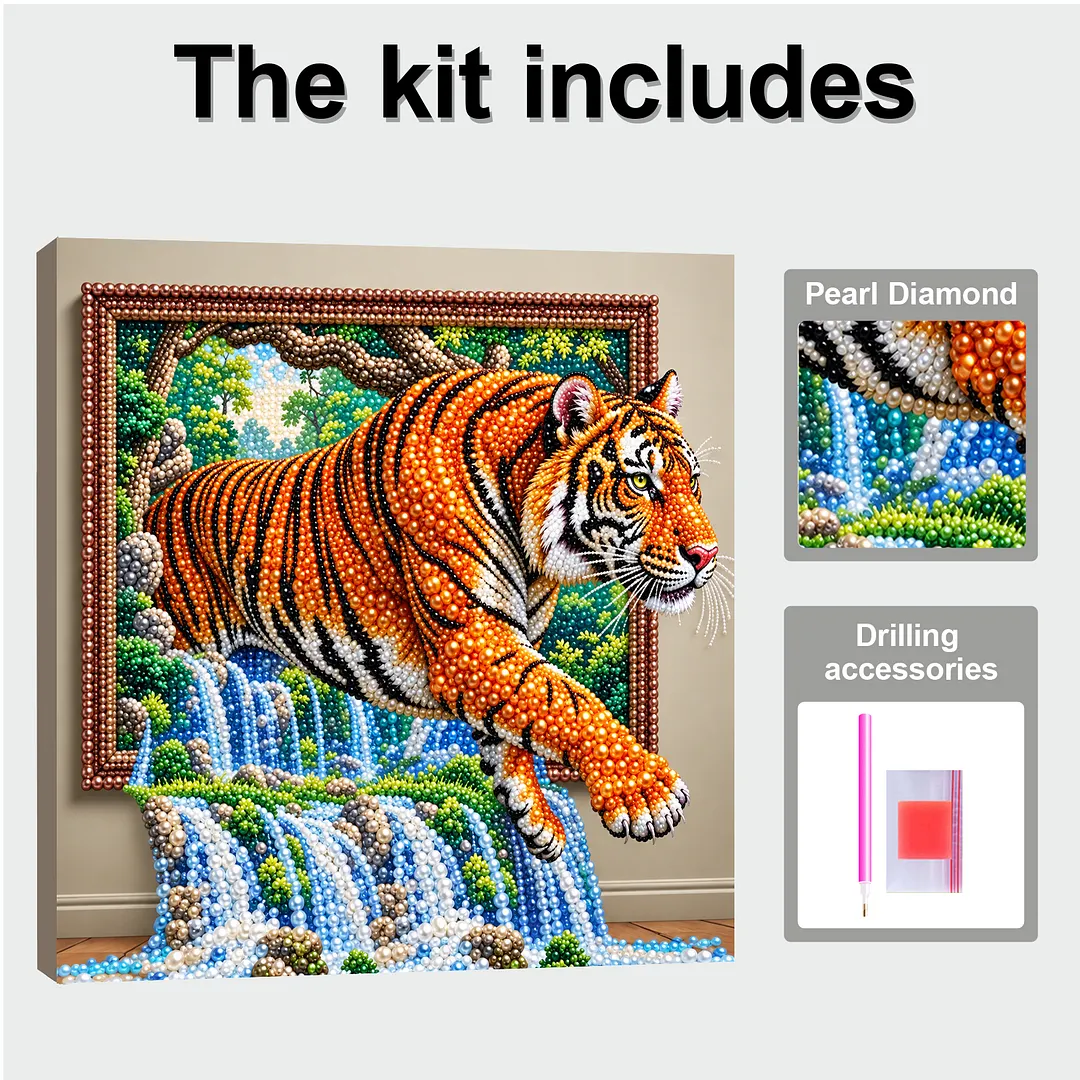 DIY Framed Pearl Art Tiger Painting Kit 11.81x11.81in