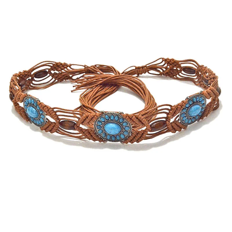 Ethnic Wind Rope Wood Jewelry Stone Woven Waist Chain