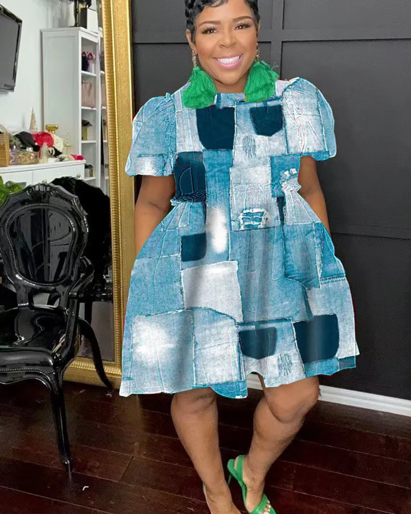 Culture Code Full Size Short Sleeve Babydoll Texture Dress with Pockets