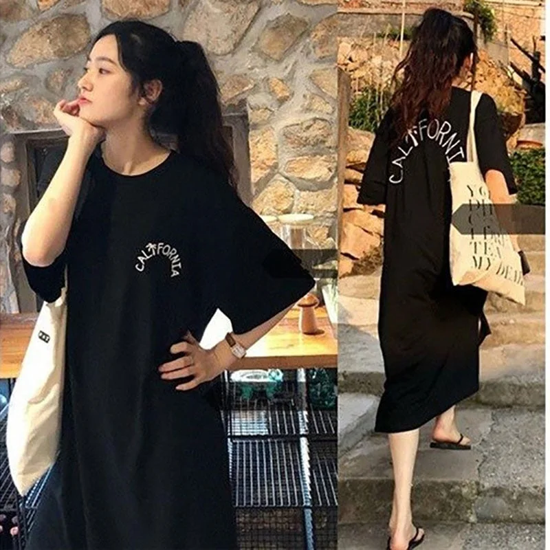 Long T shirt Dress Oversized Print Letter Robe Tee Shirt Femme Short Sleeve Casual Big Size 4XL T shirt Women Korean Summer Tops